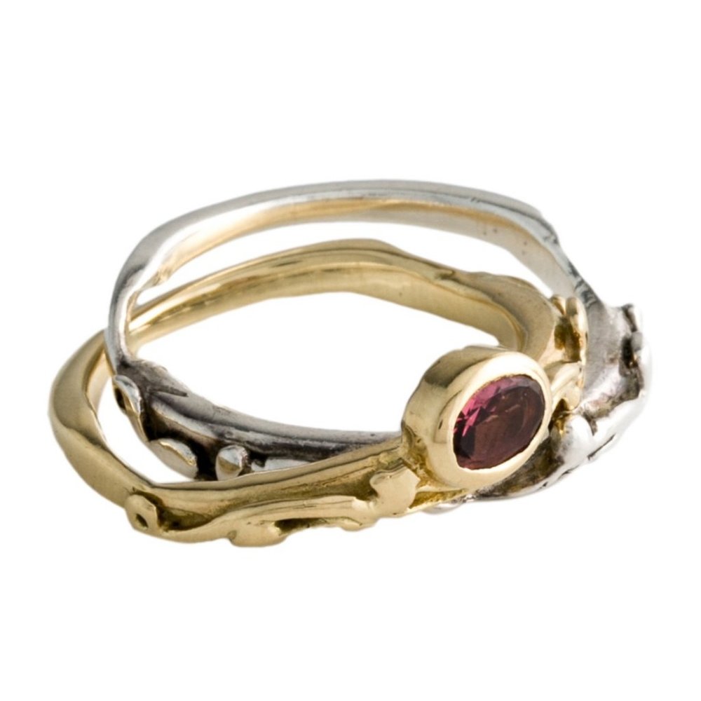 KONSTANTINO STERLING SILVER & 18K GOLD TOURMALINE TEXTURED INTERLOCKING BAND